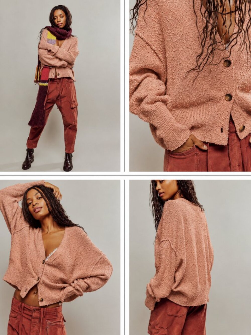 Free People Found My Friend Cardi Faded Coral Oversized Cardigan L